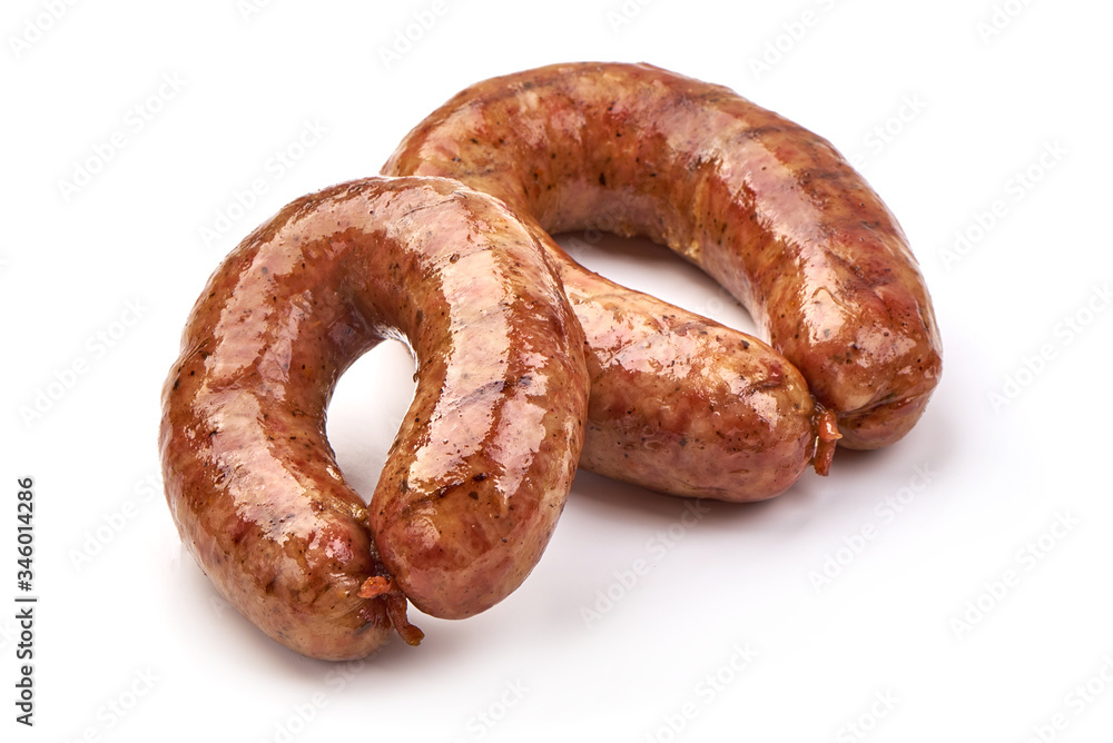 Irish pork sausages, isolated on white background Irish pork sausages, isolated on white background