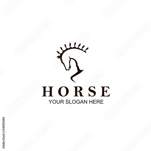 monochrome icon of horse head isolated on white background