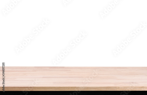 Wood table top on white background, can be used for display or montage your product.