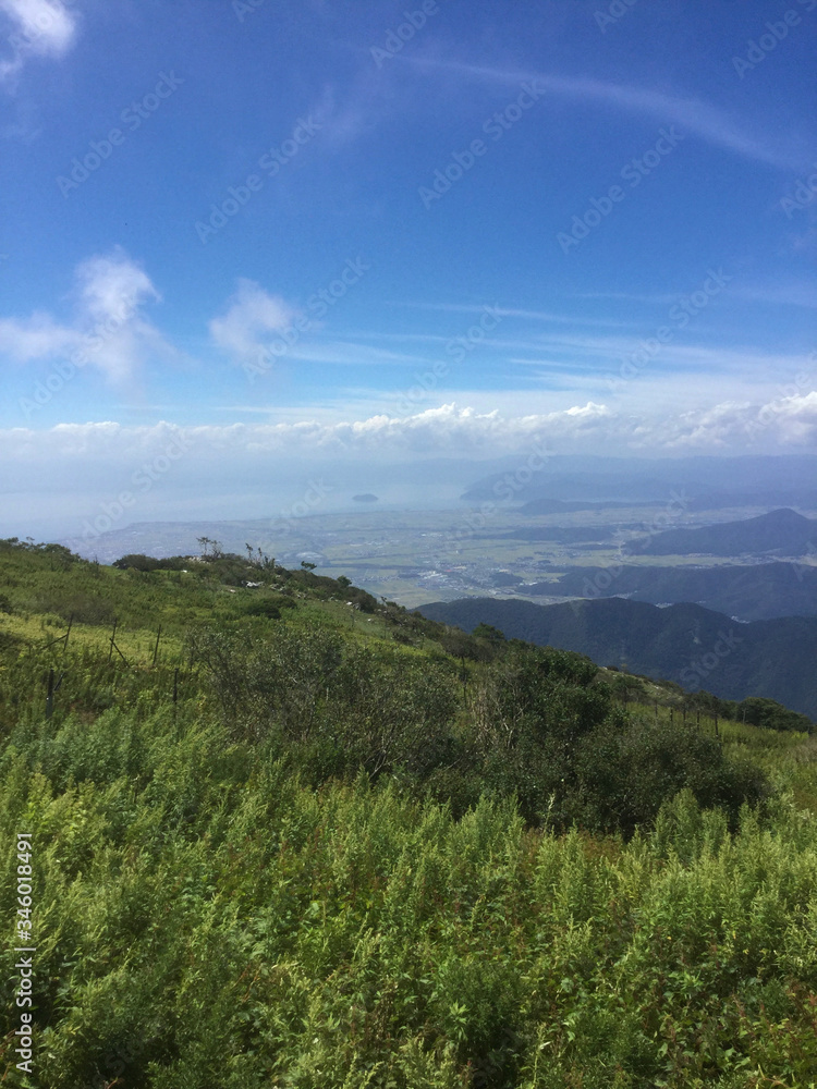 Fototapeta Scenery around Lake Biwa seen from the summit of Mt.Ibuki