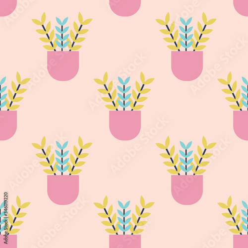 Cute pattern with houseplants. Vector ornament for envelope, wrapping paper, packaging, scrapbook, fabric, wallpaper