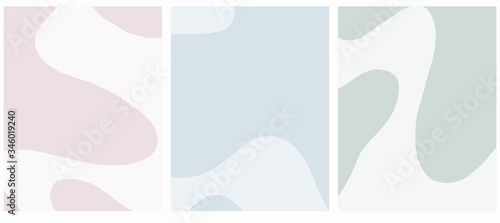 Simple Geometric Vector Layouts. Bright Hand Drawn Modern Backgrounds. Simple Abstract Vector Prints with Wavy Shapes. Light Pale Colors. Light Blue, Green, Dusty Pink Blanks. No Text.