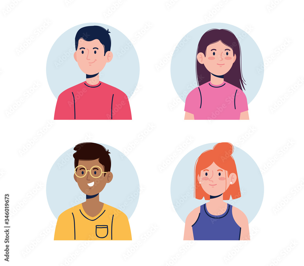 set of girls and boys user with casual clothes set of girls and boys user with casual clothes