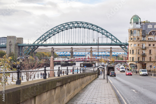 River Tyne bridges seen from the quayside in Newcastle Upon Tyne