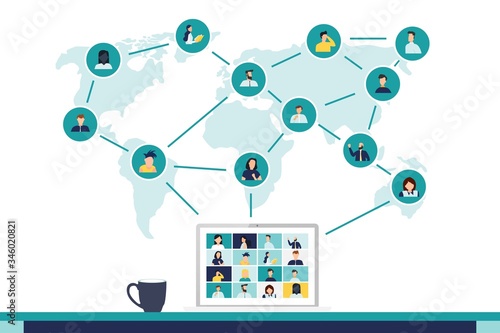Remote work. Video call conference, working from home, social distancing, business discussion