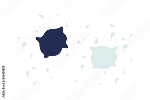 pillow fights. Carefree pillow fight. Flat cartoon. Two pillows with feathers on a white background. Vector illustration
