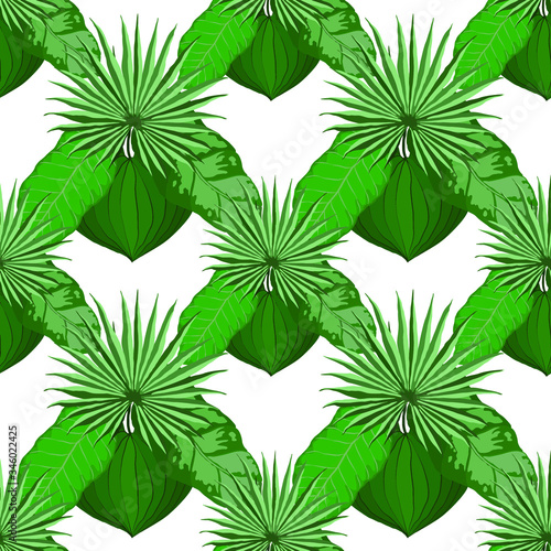 Modern abstract seamless pattern with watercolor tropical leaves for textile ...