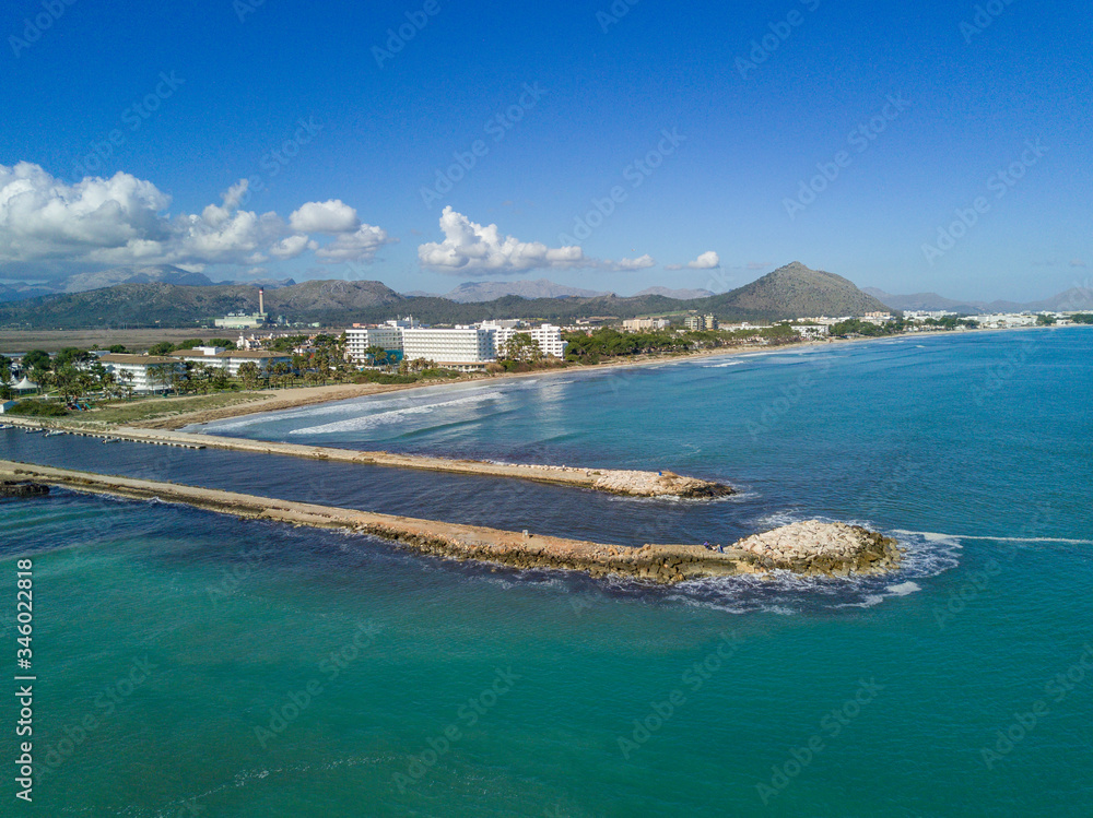 Obraz premium park, natural, lagoon, mallorca, nature, reserve, animals, bridge, sea, coast, beach, biosphere, mediterranean, mallorca, coast, sand, sky, blue, clouds