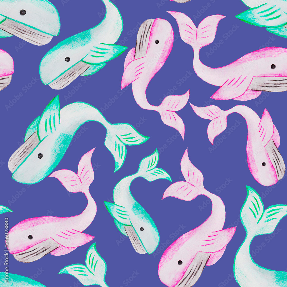 blue and pink whale, girl and boy, a couple live in the seas and oceans, big fish,seamless blue and pink whale, girl and boy, a couple live in the seas and oceans, big fish,seamless