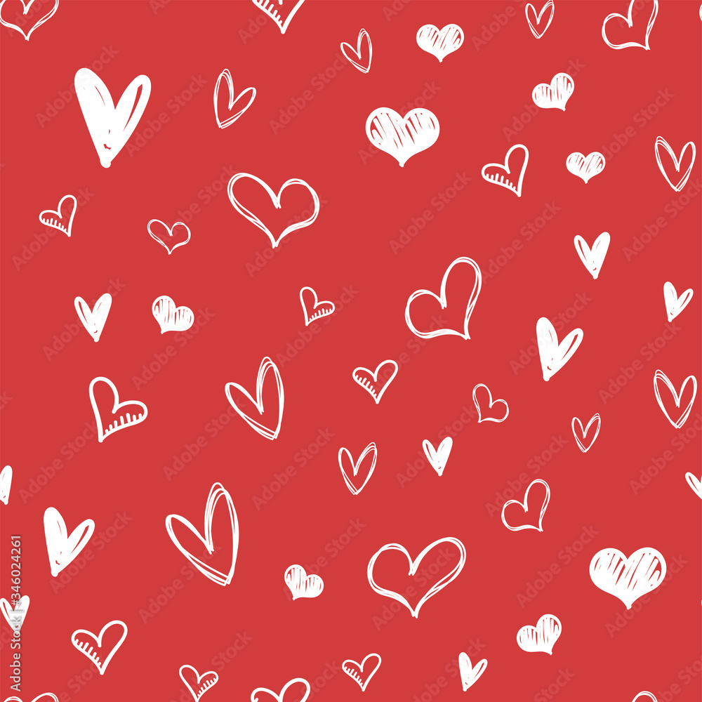 Heart doodles seamless pattern. Valentine's day love texture background. Hand drawn hearts illustrations.