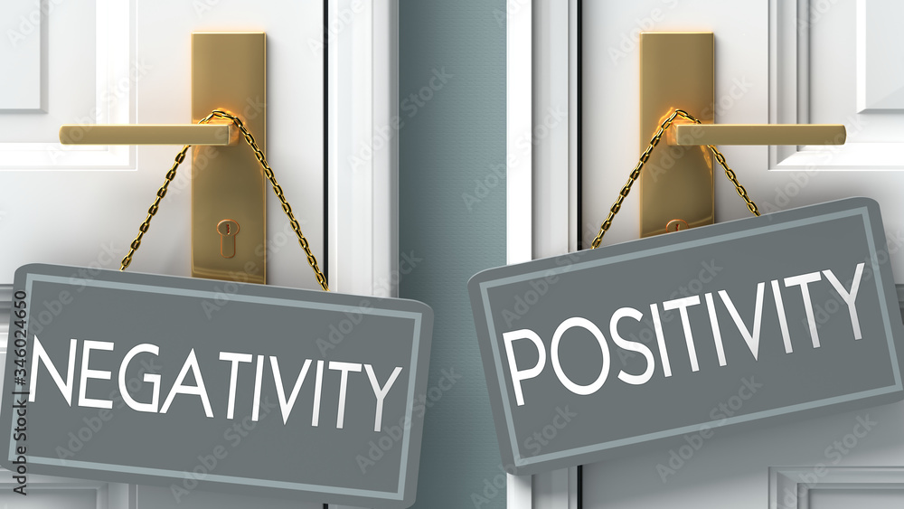Αυτοκόλλητο positivity or negativity as a choice in life - pictured as words negativity, pos