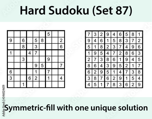 Vector Sudoku puzzle with solution - hard difficulty level