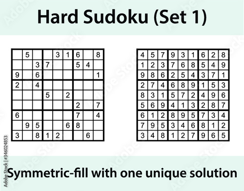 Vector Sudoku puzzle with solution - hard difficulty level