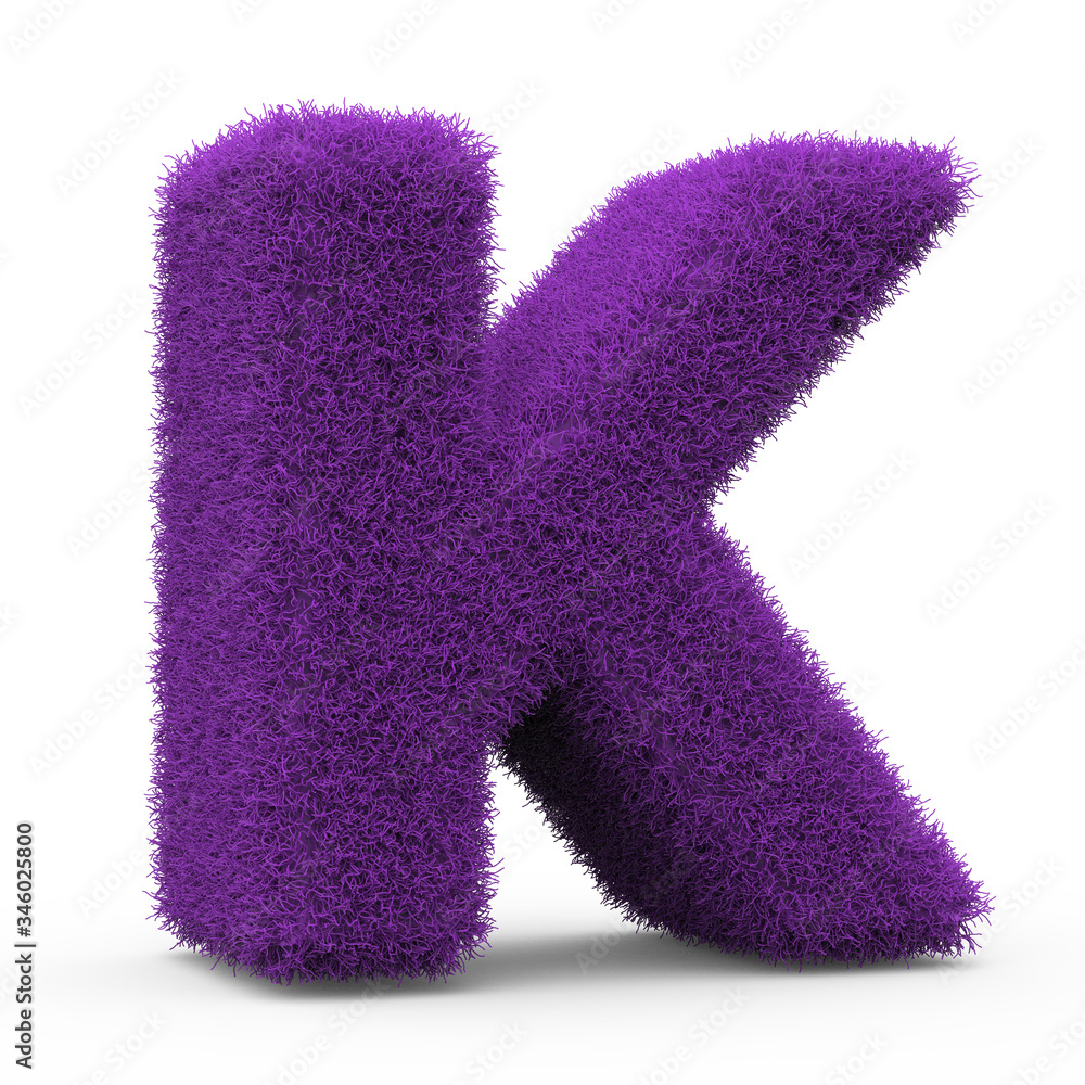 Uppercase K fluffy and furry letter, 3D rendering isolated on white background Uppercase K fluffy and furry letter, 3D rendering isolated on white background