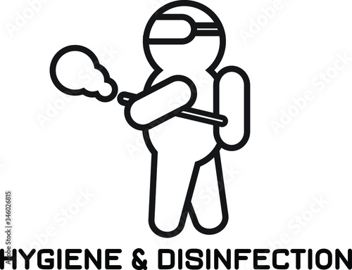 Hygiene Disinfectant Company Logo Vector. Outline design man in personal protective equipment 