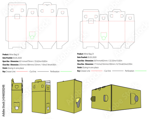 Two wine bag box 5 liters and 3 liters Packaging template die cut vector