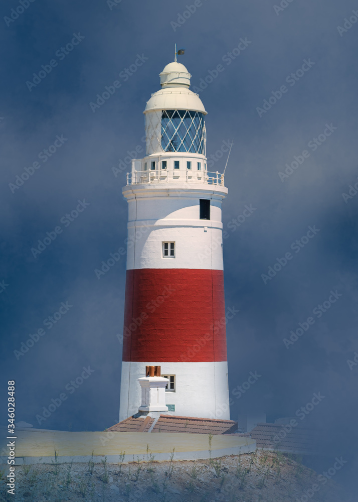 000057_A vertical artistic rendering of the Europa Point Lighthouse, Gibraltar on a textured background_0971