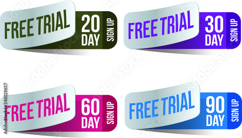 Free trial badges. 20, 30, 60, and 90-day stickers. Vector illustration 