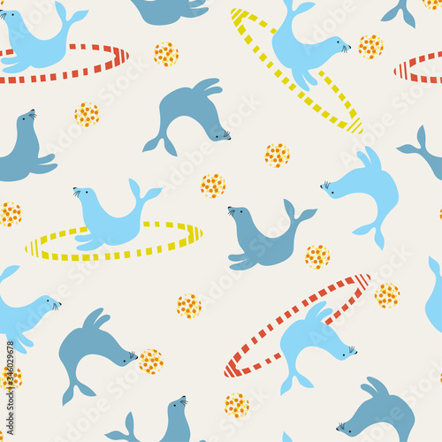  Seamless pattern of circus sea lion 