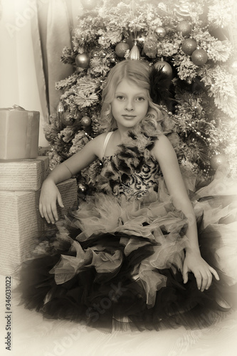 blonde princess in elegant party dress vintage monochrome photo photo