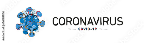 Coronavirus Covid-19 colorful handwritten line grange art abstract design icon logo infographic banner
