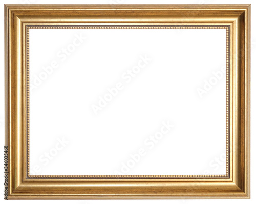 Golden photo frame. Isolated object on a white background.