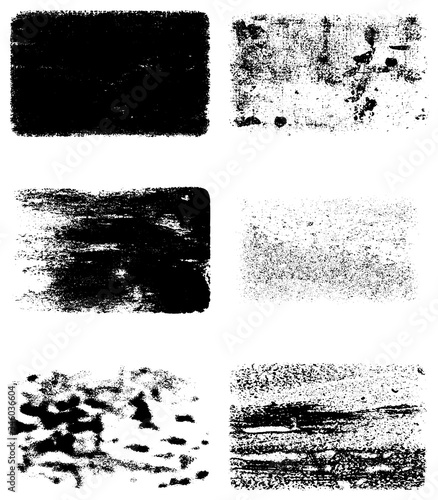 A set of vector grunge textures. Black and white patterns of scratches  cracks  chips  and dust. Abstract ink spots