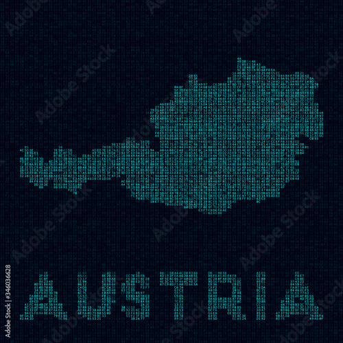 Austria tech map. Country symbol in digital style. Cyber map of Austria with country name. Neat vector illustration.