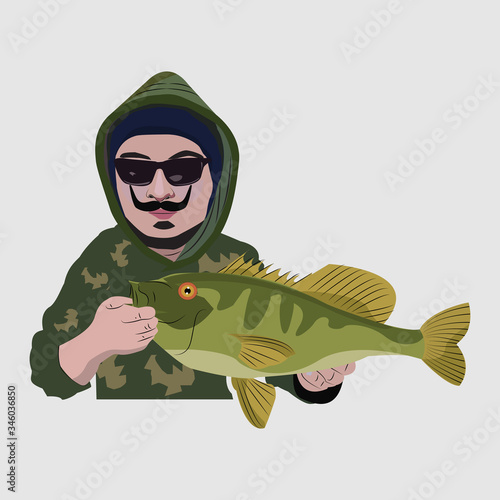 Fisherman hold the Bass Fish Vector Design