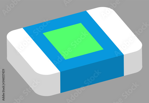 Eraser vector, isolated school supply flat style object closeup. Item for drawing and erasing mistakes, writing tool with paper wrapping green and blue