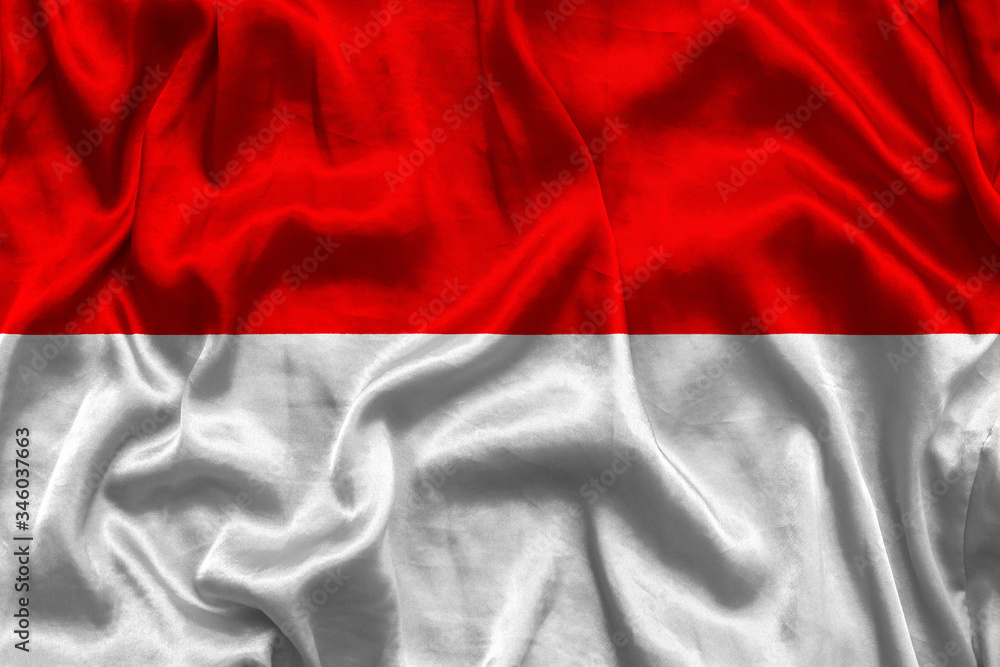Indonesia national flag background with fabric texture. Flag of Indonesia waving in the wind. 3D illustration