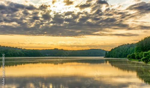 Early morning on the shore of the Drozdy reservoir.