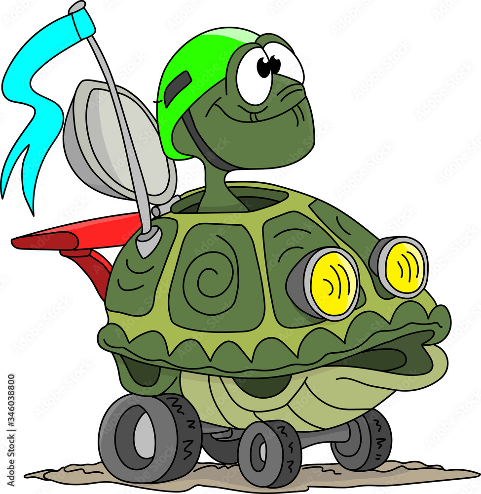 Cartoon turtle driving his shell like a jeep vector illustration Stock  Vector | Adobe Stock