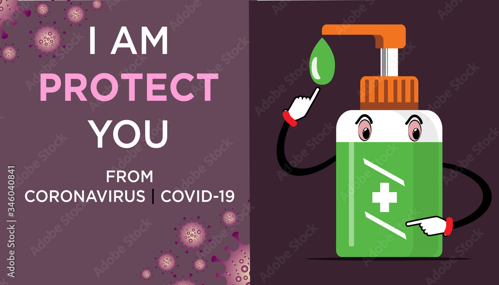 Use Sanitizer. Concept Banner to Protect Corona Virus or Covid-19 on Purple Background