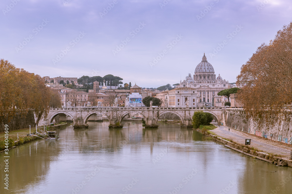 St. Peter's Basilica over the River Tiber // Rome, Italy