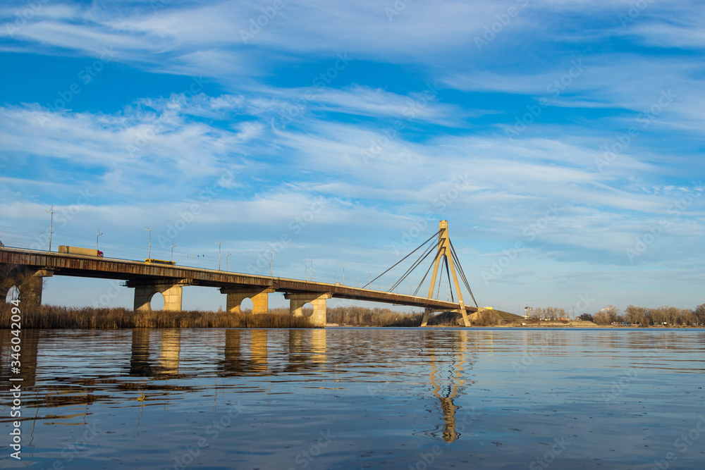 Aerial of the south bridge, city Kyiv Ukraine Aerial of the south bridge, city Kyiv Ukraine