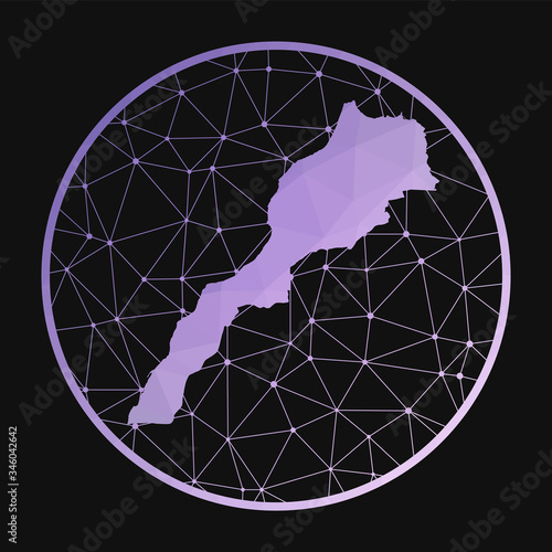 Morocco icon. Vector polygonal map of the country. Morocco icon in geometric style. The country map with purple low poly gradient on dark background.