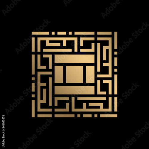 Golden Islamic calligraphy Al-Jabbar of kufi style