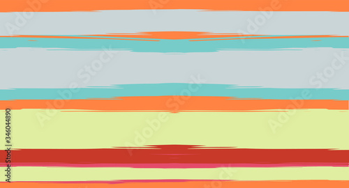 Orange, Brown Lines Seamless Summer Pattern, Vector Watercolor Sailor Stripes. Retro Vintage Grunge Fabric Fashion Design Horizontal Brushstrokes. Simple Painted Ink Trace, Geometric Cool Autumn Print © graficanto