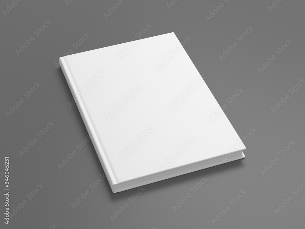 Blank book cover mock up on gray background. Side view. 3d illustration Blank book cover mock up on gray background. Side view. 3d illustration