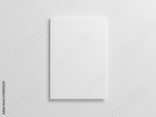 Blank book cover mock up on white background. View directly above. 3d illustration