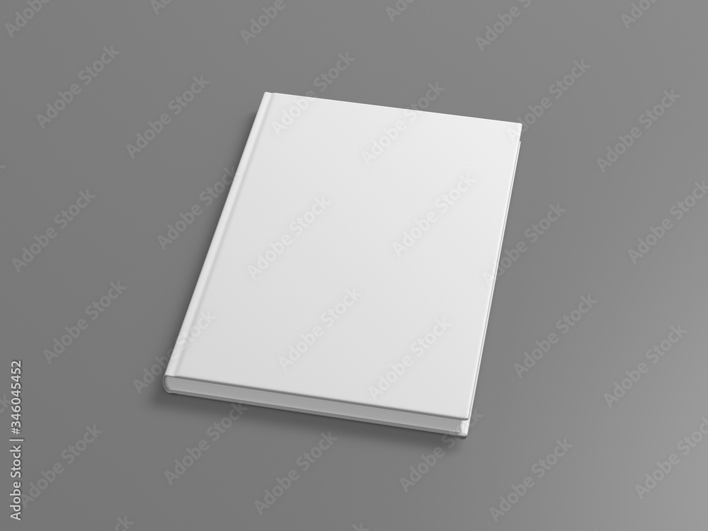Blank book cover mock up on gray background. Side view. 3d illustration Blank book cover mock up on gray background. Side view. 3d illustration