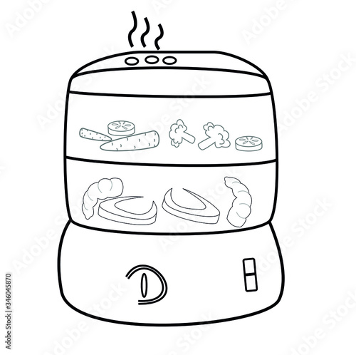 steamer vector outline illustration, kitchen appliances