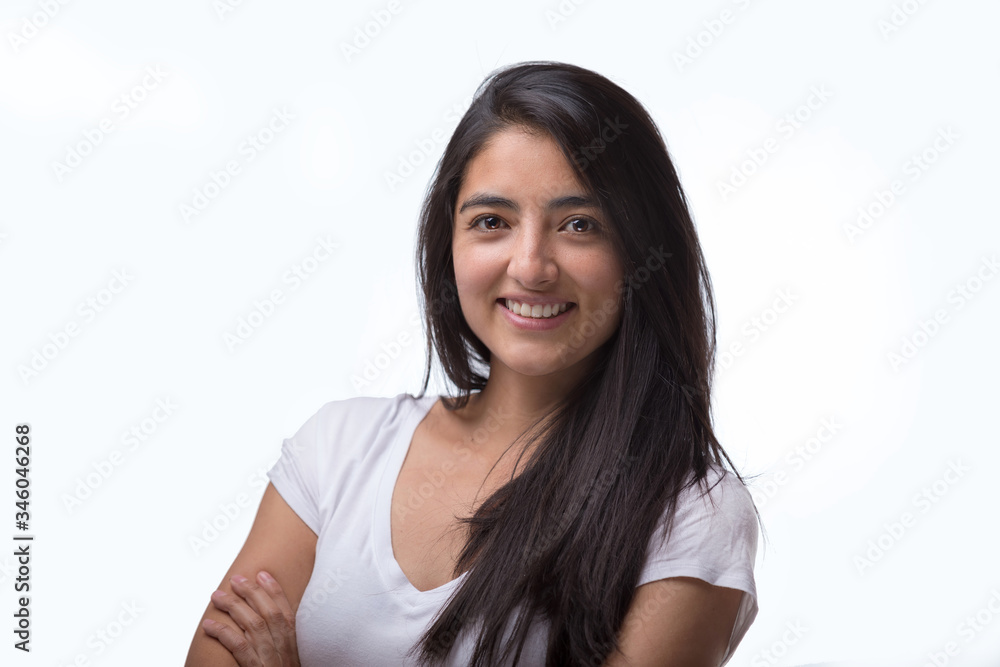 Mexican young woman portrait isolated on white background Mexican young woman portrait isolated on white background