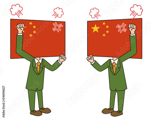 中国　国旗　キャラクター　怒る　怒り