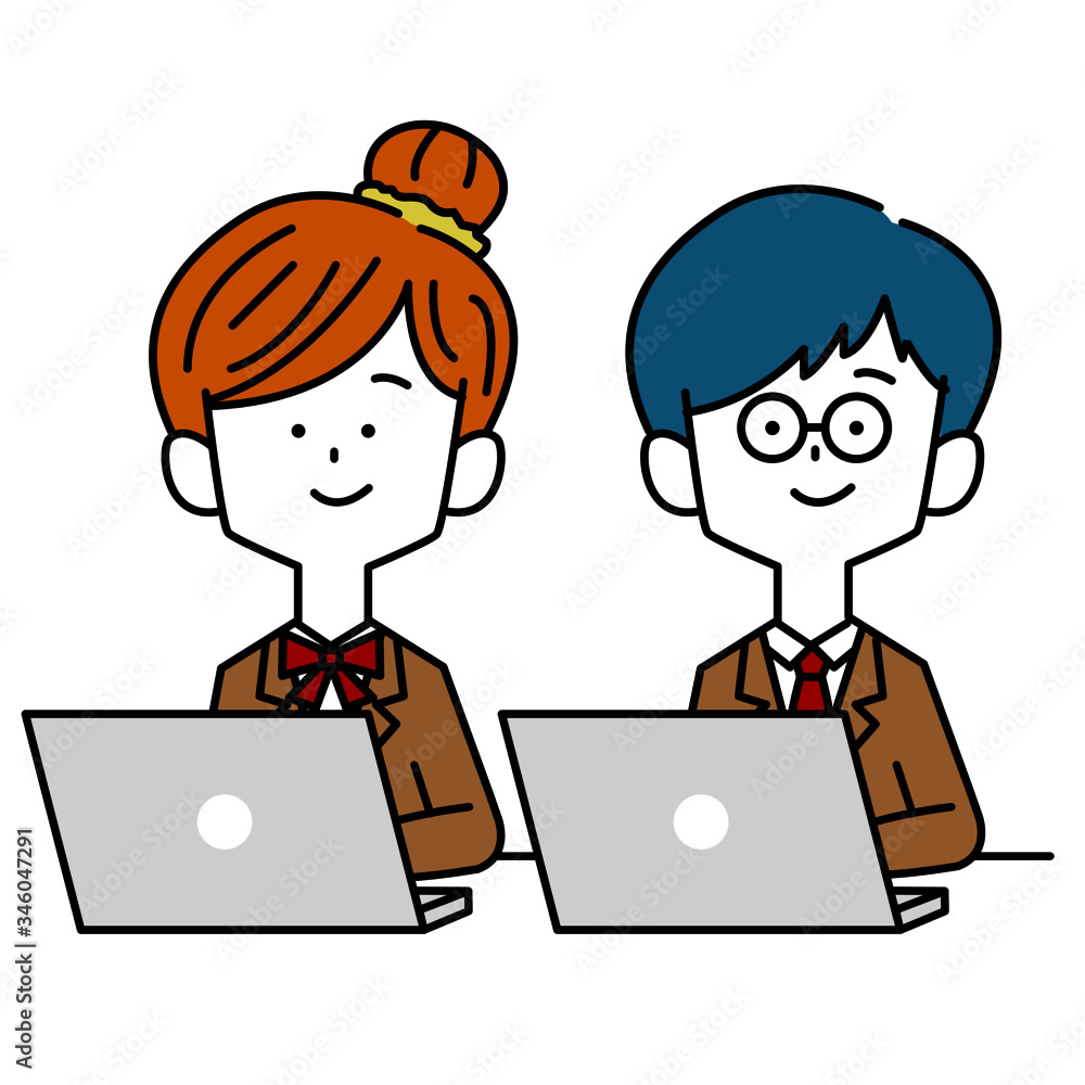 パソコンをする学生男女
