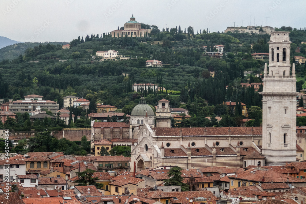 Roofs of Verona, Italy as seem from the Lamberti tower height, Torre dei Lamberti