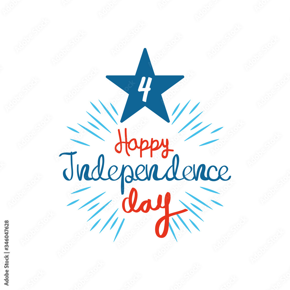 United Stated independence day concept, July 4th typographic design with star and burst, flat design United Stated independence day concept, July 4th typographic design with star and burst, flat design
