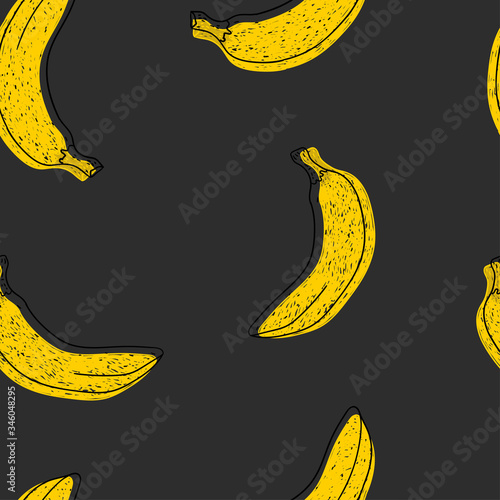 Vector seamless banana pattern in doodle hand drawn style. Coloring summer texture