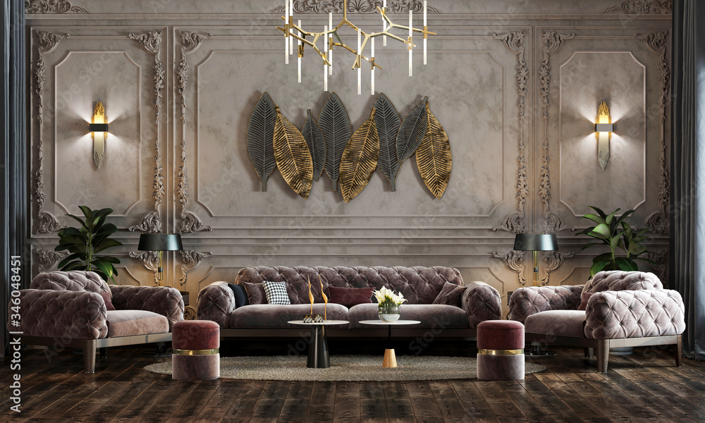 interior of Luxurious classic reception hall design with armchair ...